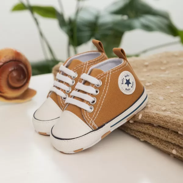 Meckior Baby Girls Boys Canvas Sneakers Soft Sole HighTop Ankle Infant First Walkers Crib ShoesA26Khaki