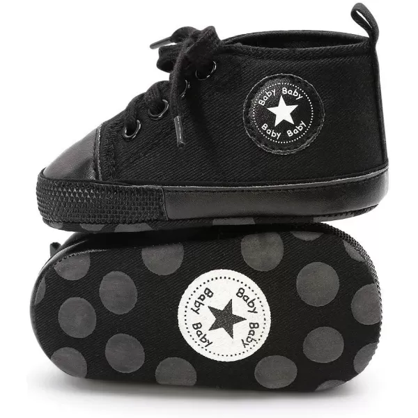 Meckior Baby Girls Boys Canvas Sneakers Soft Sole HighTop Ankle Infant First Walkers Crib ShoesB10Black
