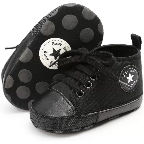 Meckior Baby Girls Boys Canvas Sneakers Soft Sole HighTop Ankle Infant First Walkers Crib ShoesB10Black