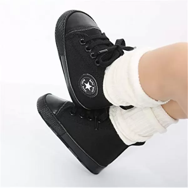 Meckior Baby Girls Boys Canvas Sneakers Soft Sole HighTop Ankle Infant First Walkers Crib ShoesB10Black