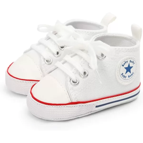 Meckior Baby Girls Boys Canvas Sneakers Soft Sole HighTop Ankle Infant First Walkers Crib ShoesB10White