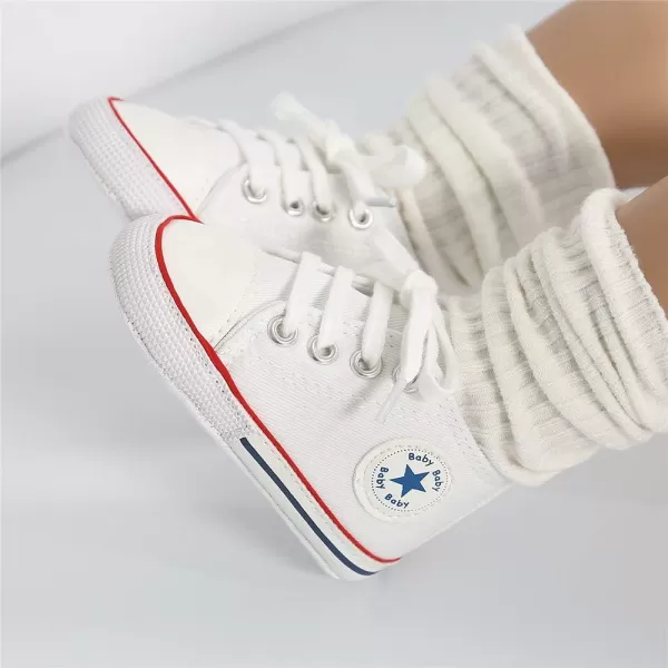 Meckior Baby Girls Boys Canvas Sneakers Soft Sole HighTop Ankle Infant First Walkers Crib ShoesB10White