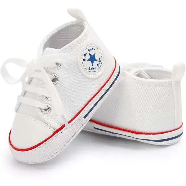 Meckior Baby Girls Boys Canvas Sneakers Soft Sole HighTop Ankle Infant First Walkers Crib ShoesB10White