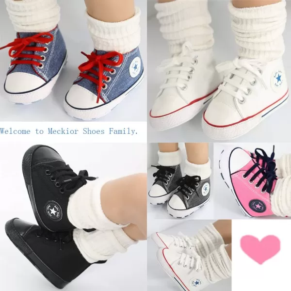 Meckior Baby Girls Boys Canvas Sneakers Soft Sole HighTop Ankle Infant First Walkers Crib ShoesB10White