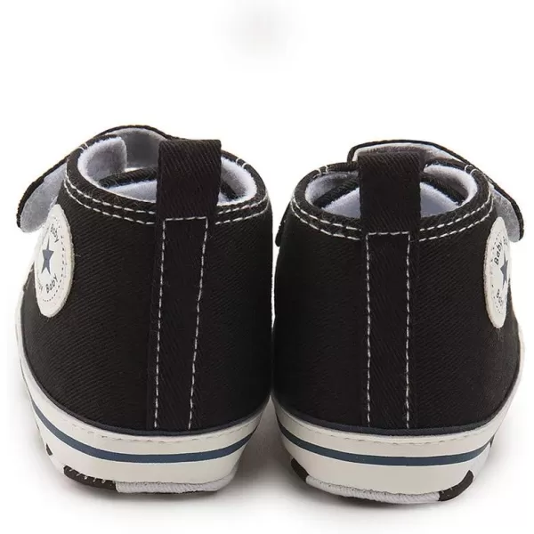 Meckior Baby Girls Boys Canvas Sneakers Soft Sole HighTop Ankle Infant First Walkers Crib ShoesB20Black