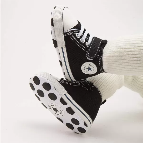 Meckior Baby Girls Boys Canvas Sneakers Soft Sole HighTop Ankle Infant First Walkers Crib ShoesB20Black