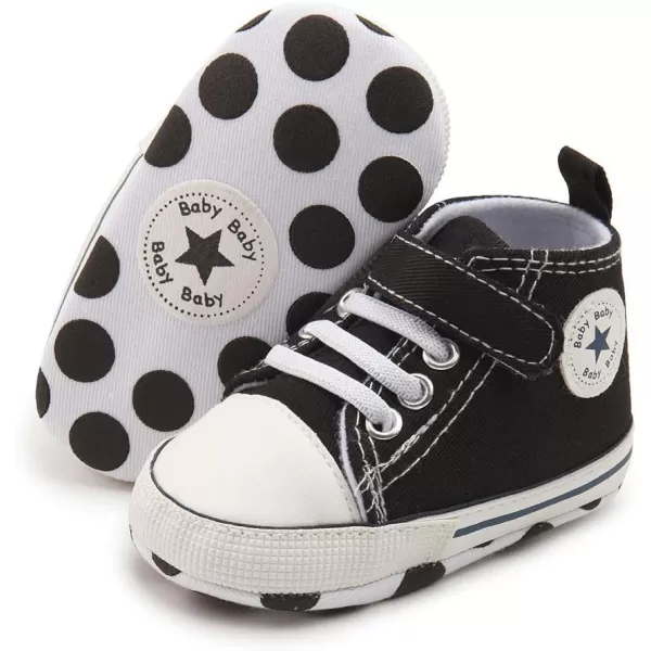 Meckior Baby Girls Boys Canvas Sneakers Soft Sole HighTop Ankle Infant First Walkers Crib ShoesB20Black