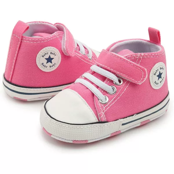 Meckior Baby Girls Boys Canvas Sneakers Soft Sole HighTop Ankle Infant First Walkers Crib ShoesB20Pink