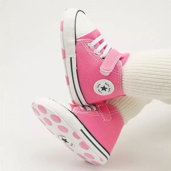 Meckior Baby Girls Boys Canvas Sneakers Soft Sole HighTop Ankle Infant First Walkers Crib ShoesB20Pink