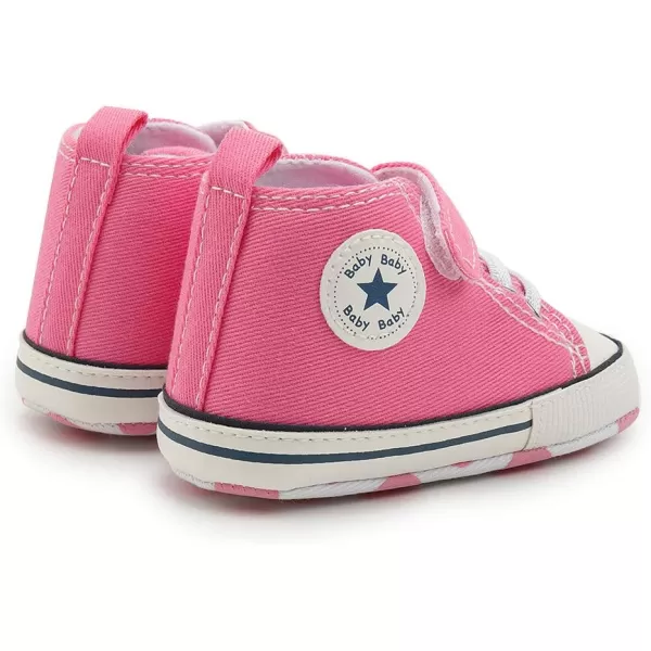 Meckior Baby Girls Boys Canvas Sneakers Soft Sole HighTop Ankle Infant First Walkers Crib ShoesB20Pink