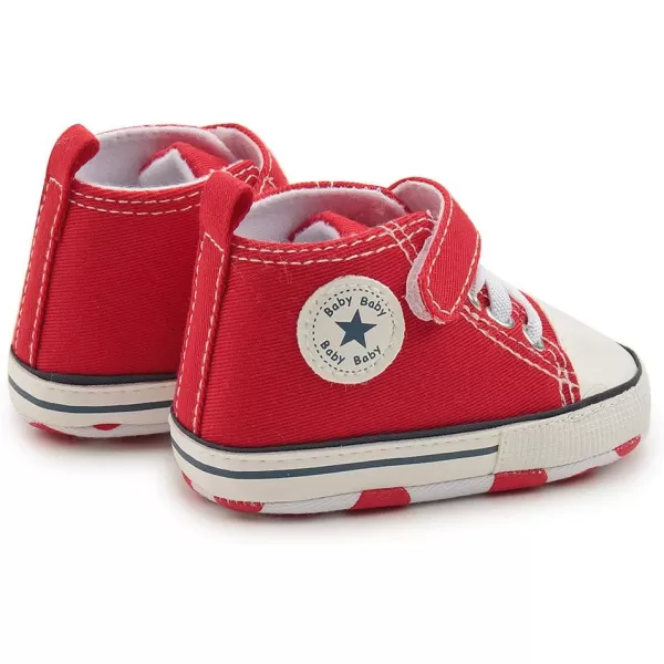 Meckior Baby Girls Boys Canvas Sneakers Soft Sole HighTop Ankle Infant First Walkers Crib ShoesB20Red
