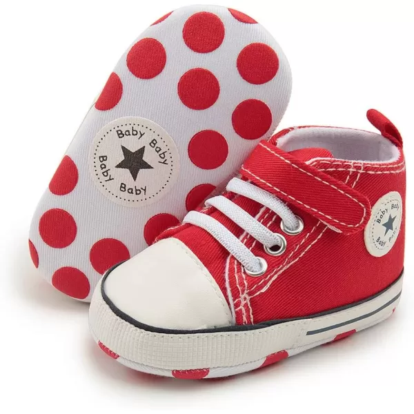 Meckior Baby Girls Boys Canvas Sneakers Soft Sole HighTop Ankle Infant First Walkers Crib ShoesB20Red