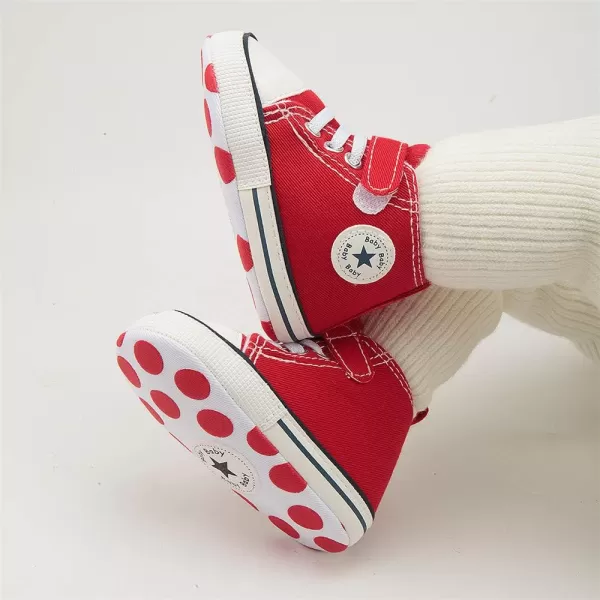 Meckior Baby Girls Boys Canvas Sneakers Soft Sole HighTop Ankle Infant First Walkers Crib ShoesB20Red