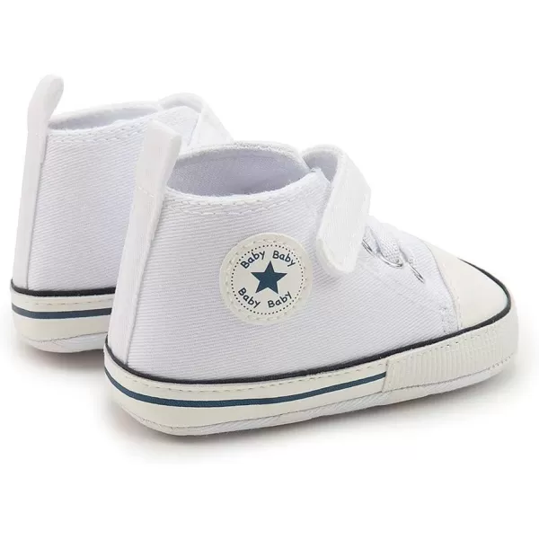 Meckior Baby Girls Boys Canvas Sneakers Soft Sole HighTop Ankle Infant First Walkers Crib ShoesB20White