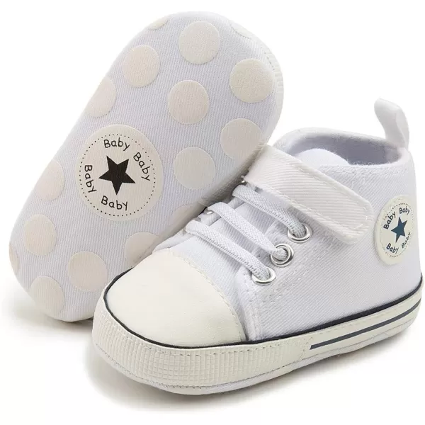Meckior Baby Girls Boys Canvas Sneakers Soft Sole HighTop Ankle Infant First Walkers Crib ShoesB20White