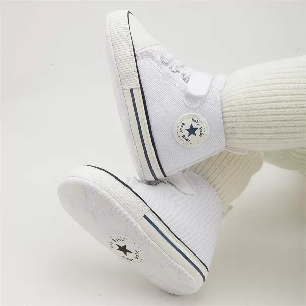 Meckior Baby Girls Boys Canvas Sneakers Soft Sole HighTop Ankle Infant First Walkers Crib ShoesB20White
