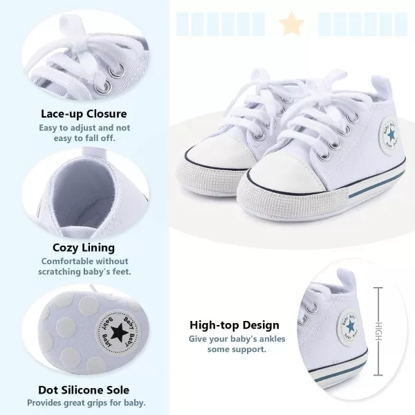 Meckior Baby Girls Boys Canvas Sneakers Soft Sole HighTop Ankle Infant First Walkers Crib ShoesZ50White