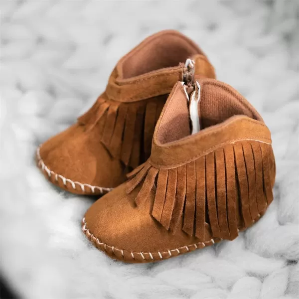 Meckior Baby Girls Cowboy Tassel Boots Side Zipper Moccasins Soft Bottom NonSlip Toddler ShoeA01Brown With Rubber Sole