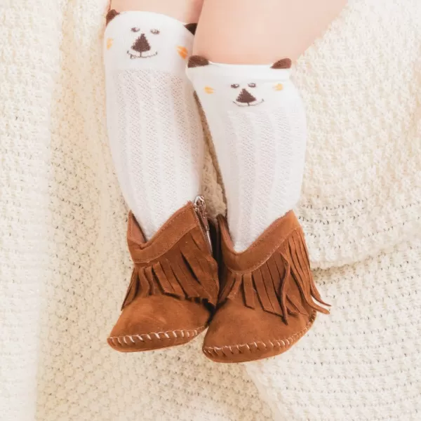Meckior Baby Girls Cowboy Tassel Boots Side Zipper Moccasins Soft Bottom NonSlip Toddler ShoeA01Brown With Rubber Sole