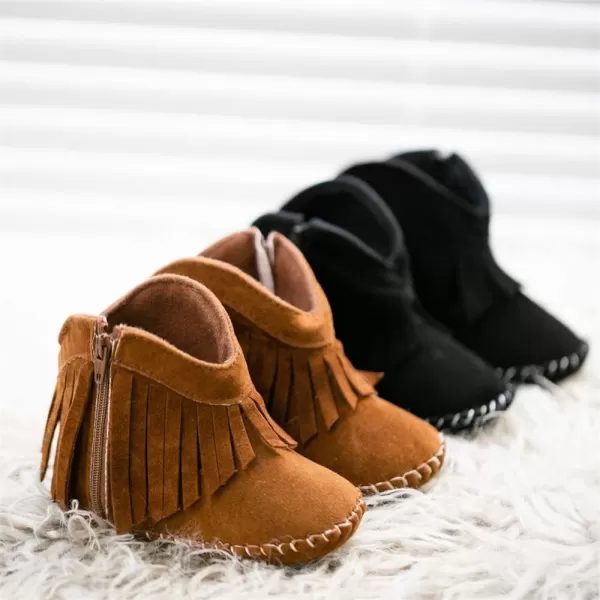 Meckior Baby Girls Cowboy Tassel Boots Side Zipper Moccasins Soft Bottom NonSlip Toddler ShoeA02Black With Rubber Sole