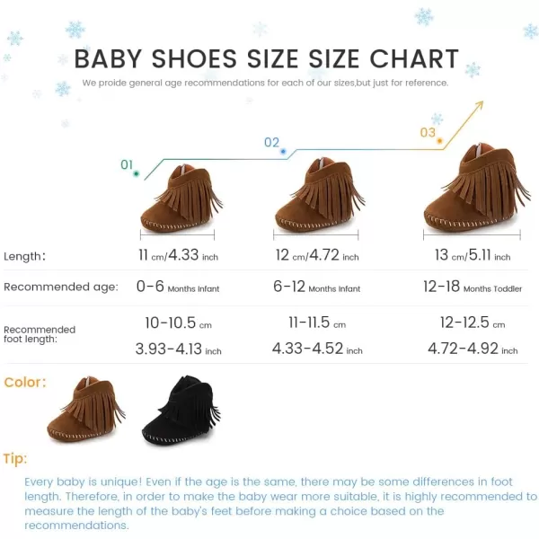 Meckior Baby Girls Cowboy Tassel Boots Side Zipper Moccasins Soft Bottom NonSlip Toddler ShoeA02Black With Rubber Sole