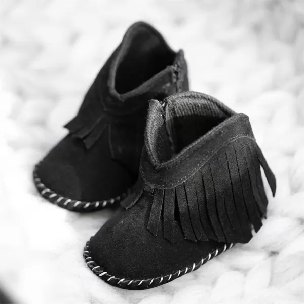 Meckior Baby Girls Cowboy Tassel Boots Side Zipper Moccasins Soft Bottom NonSlip Toddler ShoeA02Black With Rubber Sole