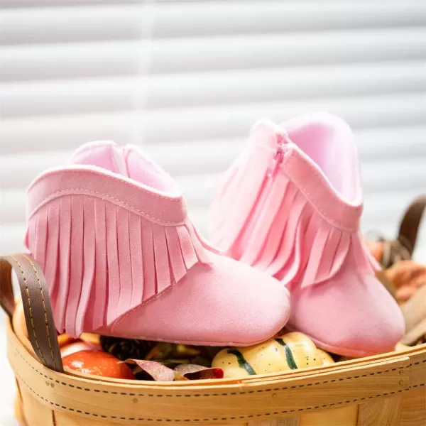 Meckior Baby Girls Cowboy Tassel Boots Side Zipper Moccasins Soft Bottom NonSlip Toddler ShoeA03Pink