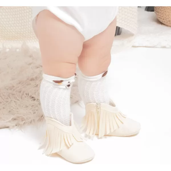 Meckior Baby Girls Cowboy Tassel Boots Side Zipper Moccasins Soft Bottom NonSlip Toddler ShoeA04Apricot