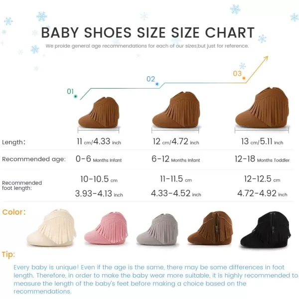 Meckior Baby Girls Cowboy Tassel Boots Side Zipper Moccasins Soft Bottom NonSlip Toddler ShoeA04Apricot
