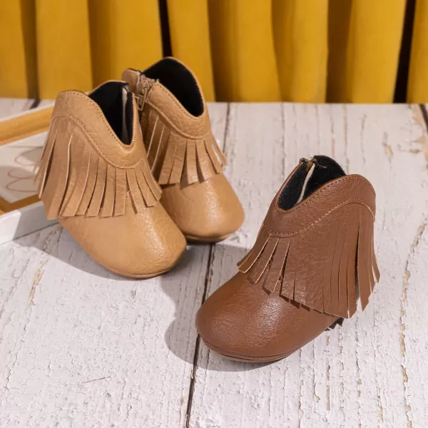 Meckior Baby Girls Cowboy Tassel Boots Side Zipper Moccasins Soft Bottom NonSlip Toddler ShoeA05Brown