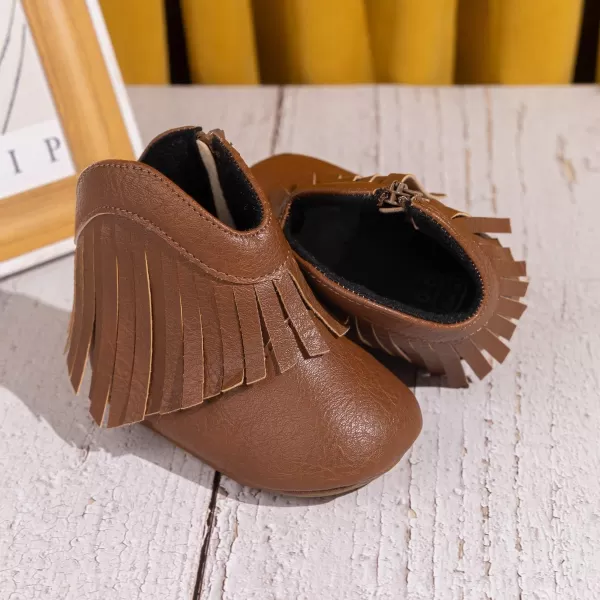 Meckior Baby Girls Cowboy Tassel Boots Side Zipper Moccasins Soft Bottom NonSlip Toddler ShoeA05Brown