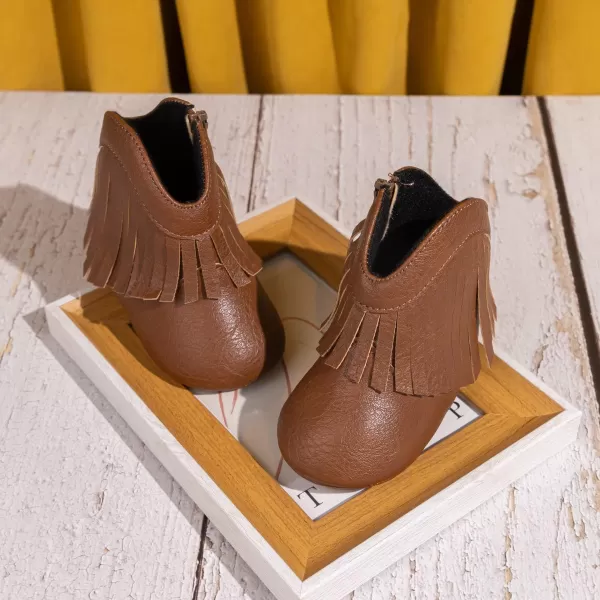 Meckior Baby Girls Cowboy Tassel Boots Side Zipper Moccasins Soft Bottom NonSlip Toddler ShoeA05Brown