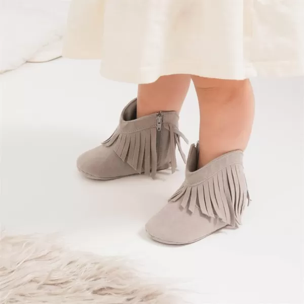 Meckior Baby Girls Cowboy Tassel Boots Side Zipper Moccasins Soft Bottom NonSlip Toddler ShoeA05Gray