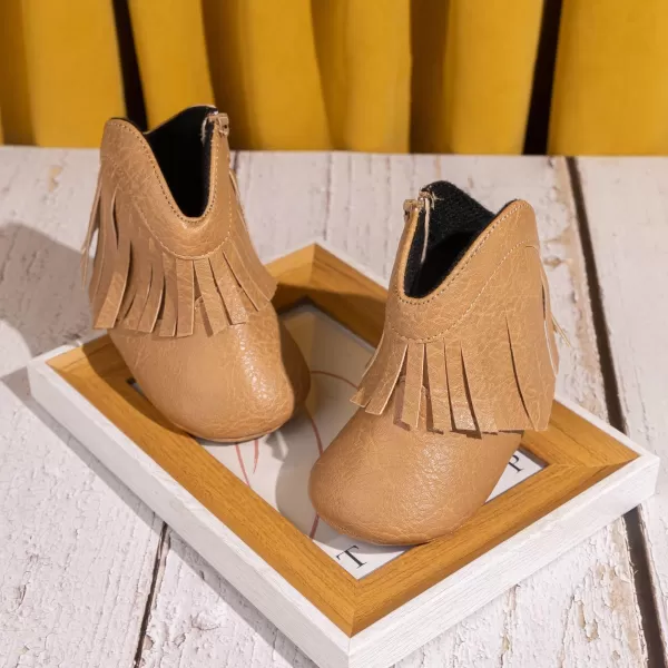 Meckior Baby Girls Cowboy Tassel Boots Side Zipper Moccasins Soft Bottom NonSlip Toddler ShoeA05Khaki