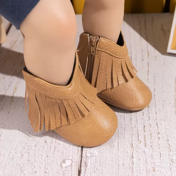 Meckior Baby Girls Cowboy Tassel Boots Side Zipper Moccasins Soft Bottom NonSlip Toddler ShoeA05Khaki