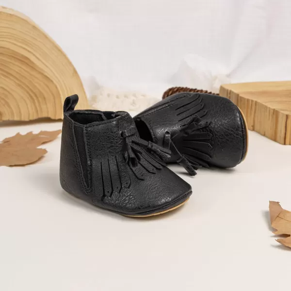 Meckior Baby Girls Cowboy Tassel Boots Side Zipper Moccasins Soft Bottom NonSlip Toddler ShoeA05black