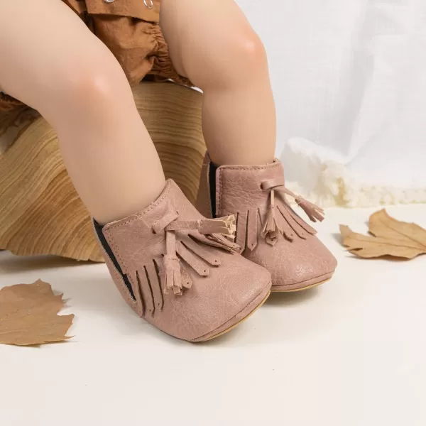 Meckior Baby Girls Cowboy Tassel Boots Side Zipper Moccasins Soft Bottom NonSlip Toddler ShoeA05pink