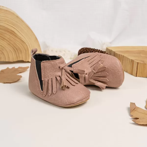 Meckior Baby Girls Cowboy Tassel Boots Side Zipper Moccasins Soft Bottom NonSlip Toddler ShoeA05pink