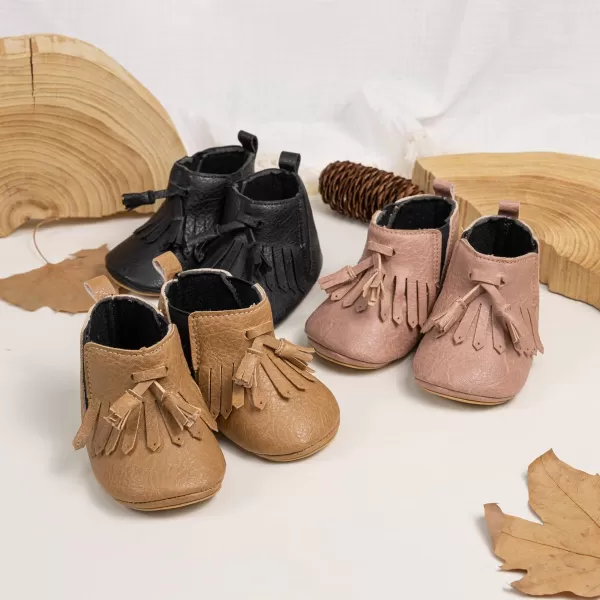 Meckior Baby Girls Cowboy Tassel Boots Side Zipper Moccasins Soft Bottom NonSlip Toddler ShoeA05pink