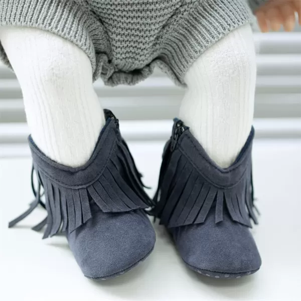 Meckior Baby Girls Cowboy Tassel Boots Side Zipper Moccasins Soft Bottom NonSlip Toddler ShoeA06Deep Blue