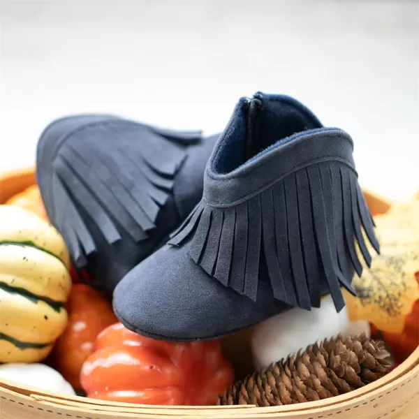 Meckior Baby Girls Cowboy Tassel Boots Side Zipper Moccasins Soft Bottom NonSlip Toddler ShoeA06Deep Blue