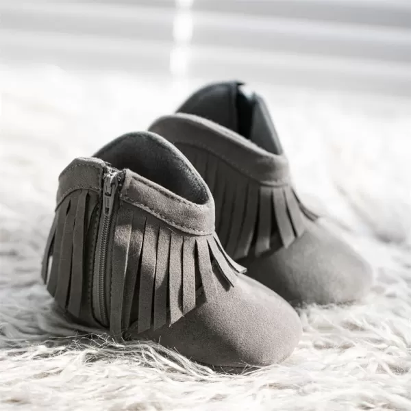 Meckior Baby Girls Cowboy Tassel Boots Side Zipper Moccasins Soft Bottom NonSlip Toddler ShoeA06Deep Gray