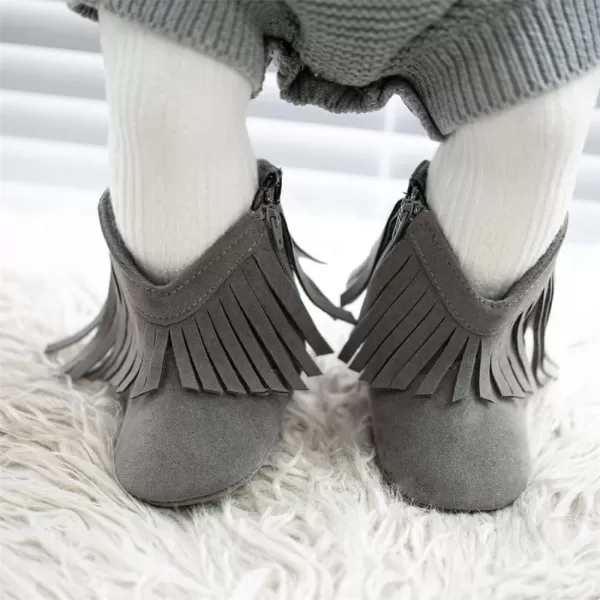 Meckior Baby Girls Cowboy Tassel Boots Side Zipper Moccasins Soft Bottom NonSlip Toddler ShoeA06Deep Gray