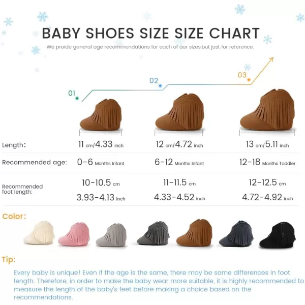 Meckior Baby Girls Cowboy Tassel Boots Side Zipper Moccasins Soft Bottom NonSlip Toddler ShoeA06Deep Gray