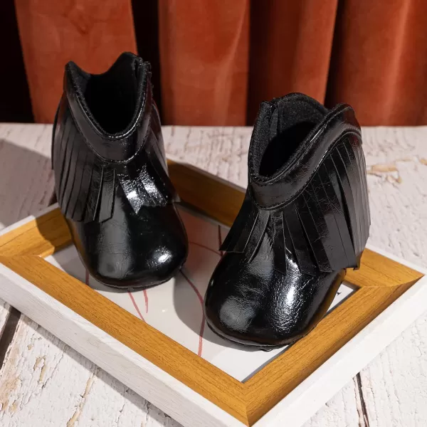 Meckior Baby Girls Cowboy Tassel Boots Side Zipper Moccasins Soft Bottom NonSlip Toddler ShoeA11black With Patent Leather