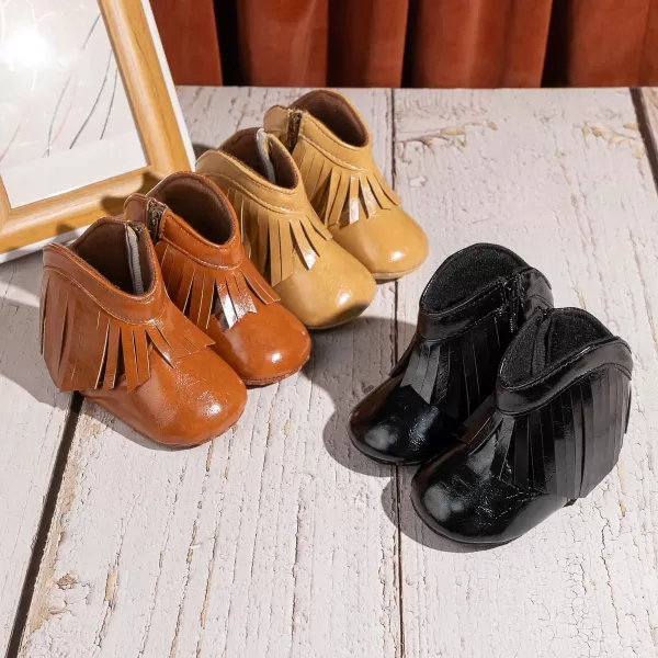 Meckior Baby Girls Cowboy Tassel Boots Side Zipper Moccasins Soft Bottom NonSlip Toddler ShoeA11brown With Patent Leather