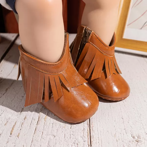 Meckior Baby Girls Cowboy Tassel Boots Side Zipper Moccasins Soft Bottom NonSlip Toddler ShoeA11brown With Patent Leather