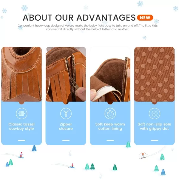 Meckior Baby Girls Cowboy Tassel Boots Side Zipper Moccasins Soft Bottom NonSlip Toddler ShoeA11brown With Patent Leather