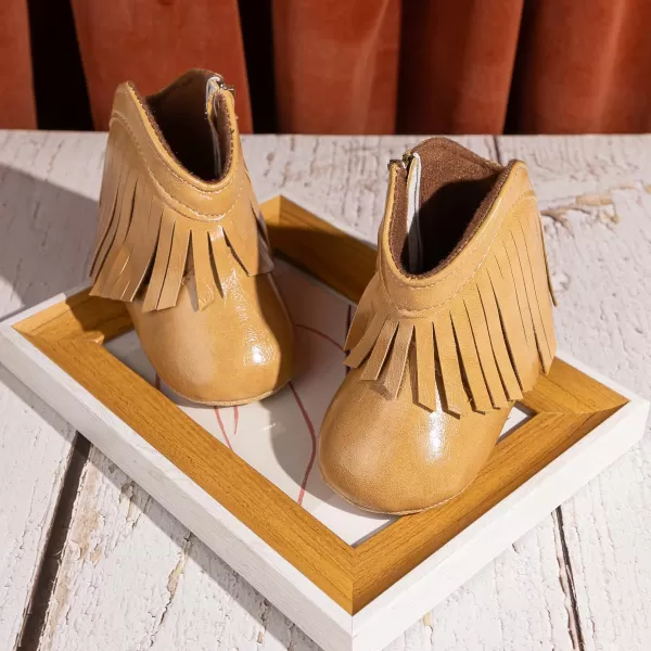 Meckior Baby Girls Cowboy Tassel Boots Side Zipper Moccasins Soft Bottom NonSlip Toddler ShoeA11khaki With Patent Leather