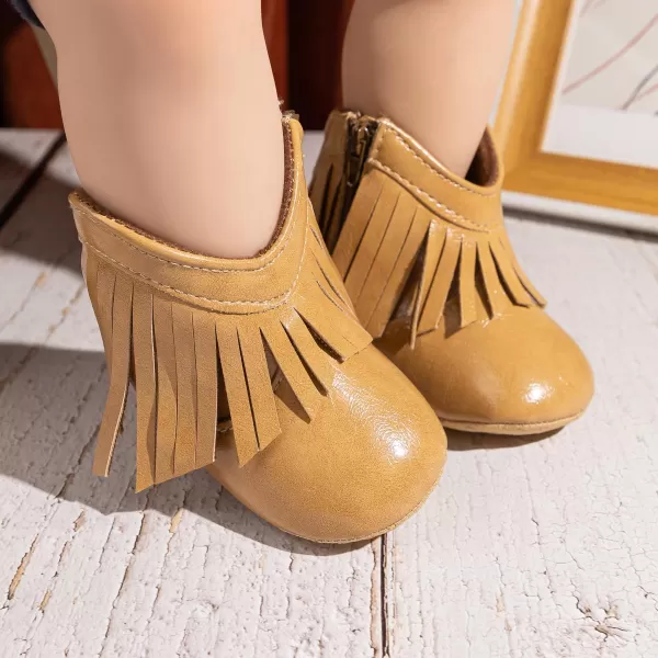 Meckior Baby Girls Cowboy Tassel Boots Side Zipper Moccasins Soft Bottom NonSlip Toddler ShoeA11khaki With Patent Leather